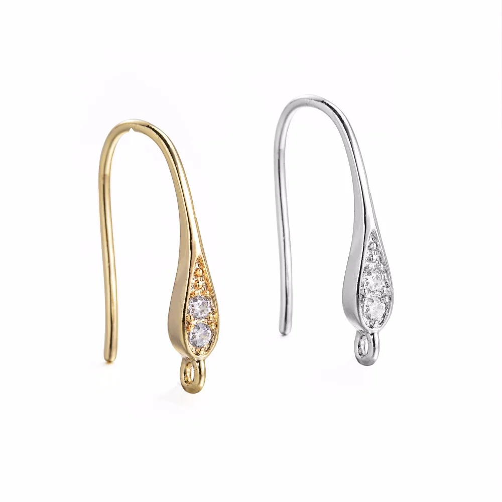 

18mm Real Gold Plated CZ Zircon Ear Wire Hook Earrings Findings For Nickle Free Components DIY Jewelry Findings