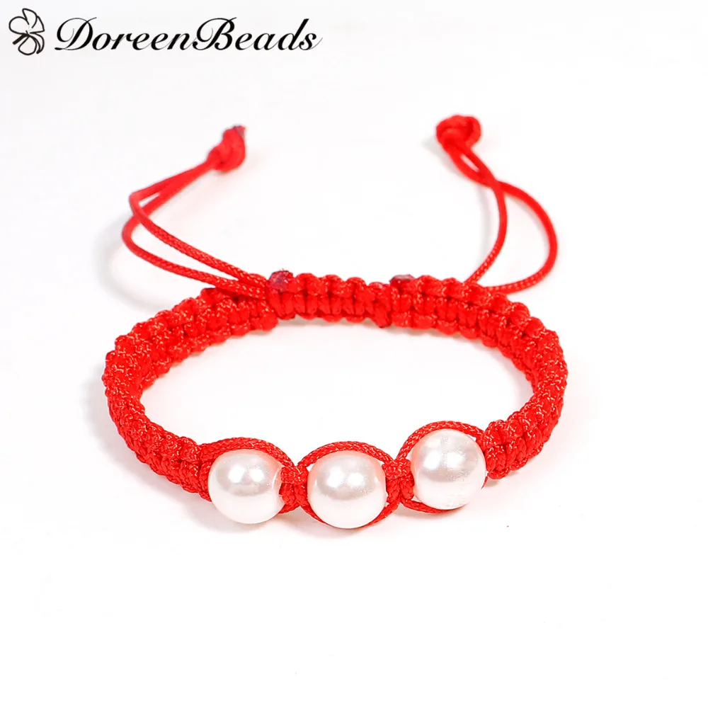 Красные плетеные браслеты DoreenBeads Kabbalah 1 шт. белые акриловые для мужчин и женщин с
