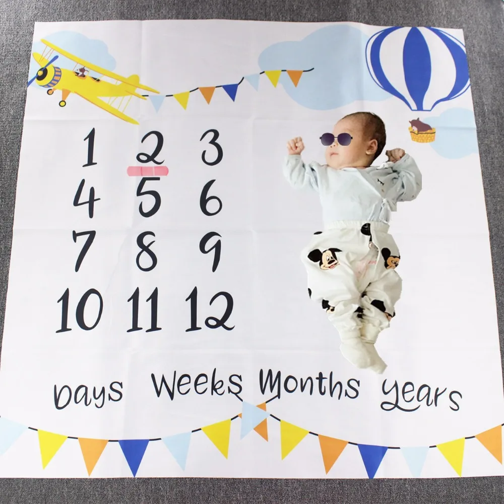 

Baby Monthly Milestone Anniversary Blanket Newborns Photo Props Growth Souvenir Blanket Photograph Background Cloth 100x100cm