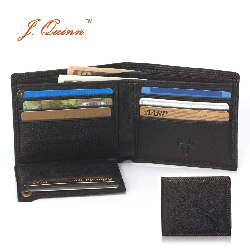 

J.Quinn Short Wallets For Men Wallets Bifold Genuine Cowhide Leather Brown Clip Card High Quality 2017 Casual Wallet Mens