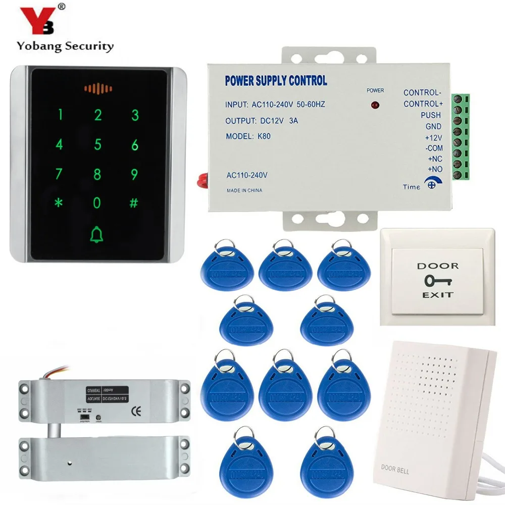 

Yobang Security Touch Waterproof Rfid Keypad Door Access Control System Kit Electric Magnetic Door Lock+Power Supply+Doorbell