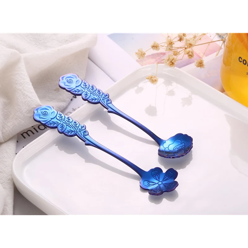 

1 Pcs Stainless Steel Flower Spoon Coffee Tea Spoon Ice Cream Dessert Cake Spoons MU