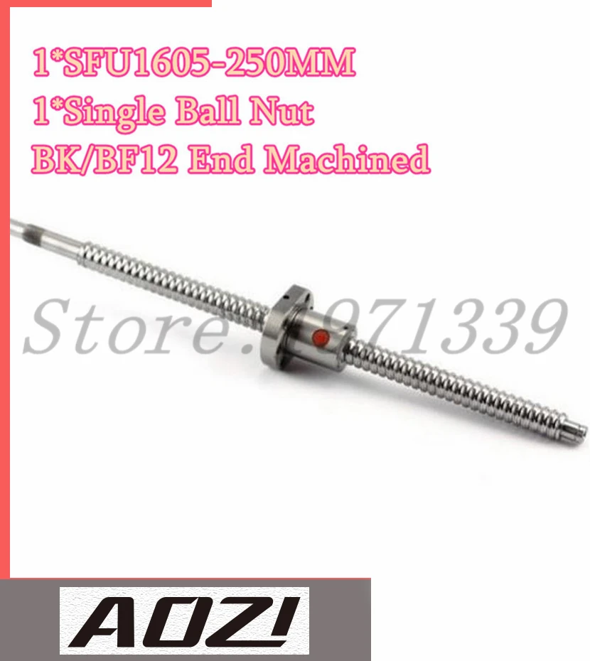 

High Quality SFU1605 250mm RM1605 250mm Rolled Ball Screw 1pc+1pc New Ballnut + End machining For BK/BF12 Standard Processing