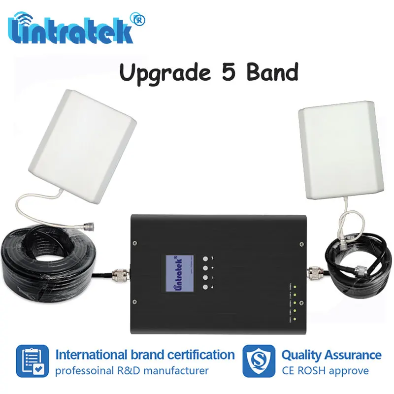 

Lintratek Upgrade 5 Band Signal Booster GSM 900 W-CDMA 2100 LTE 800 1800 2600MHz Cellphone Repeater 2G 3G 4G Amplifier set #ga