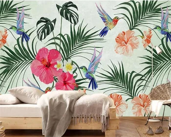 

beibehang behang Nordic watercolor tropical plants flamingo 3d wallpaper living room bedroom wall wallpaper 3d wallpaper wall