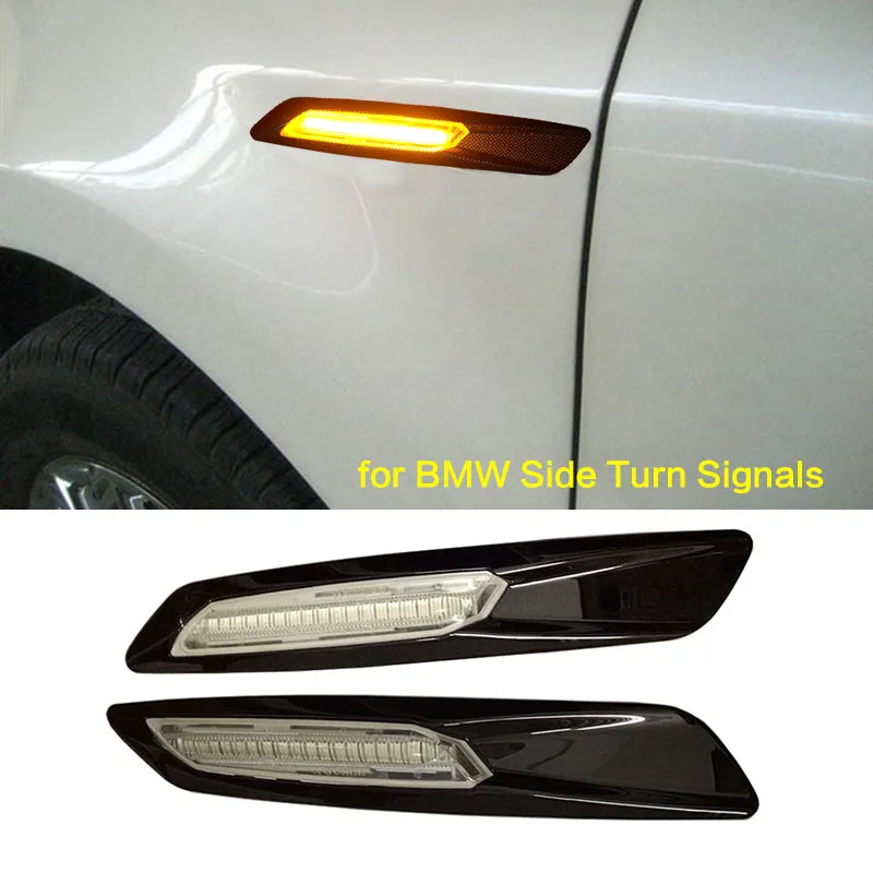 Gloss Black Type+Clear Len F10 Style LED Fender Side Marker Turn Signal
