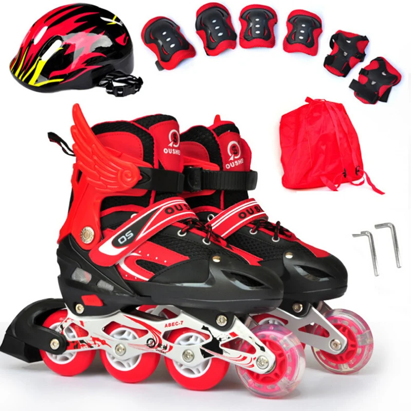 

Adult Children Inline Skate Skating Shoes Helmet Protective Gear Sets Knee Protector Bag Adjustable Breathable PU wheels Patins