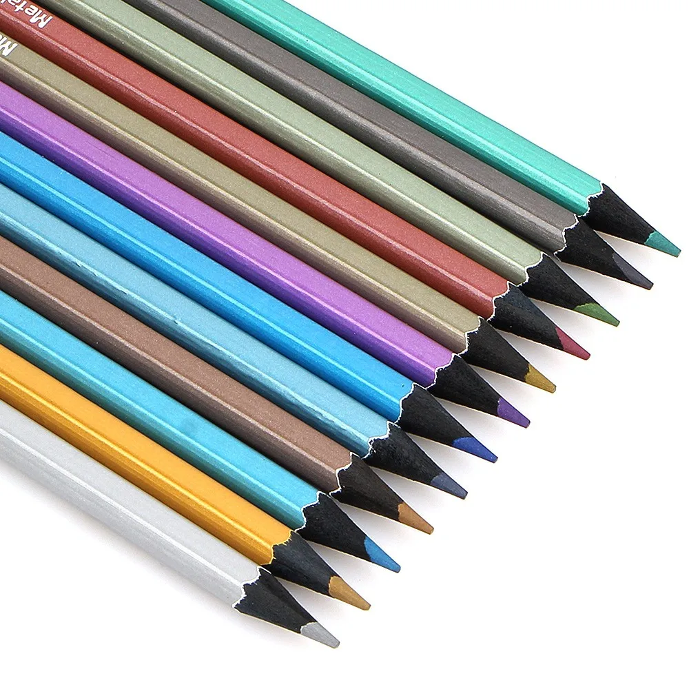 Crayon de couleur,crayons De dessin en Lapis De Cor,métalliques,Non toxiques,12 couleurs