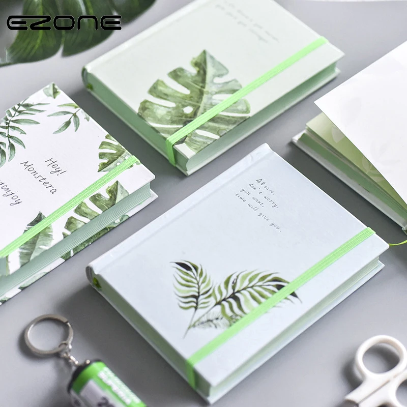 

EZONE Green Leaves Notebook Kawaii Palm leaf Printed Bandages Note Book Traveler Journey Diary Cute Notepad School Office Supply