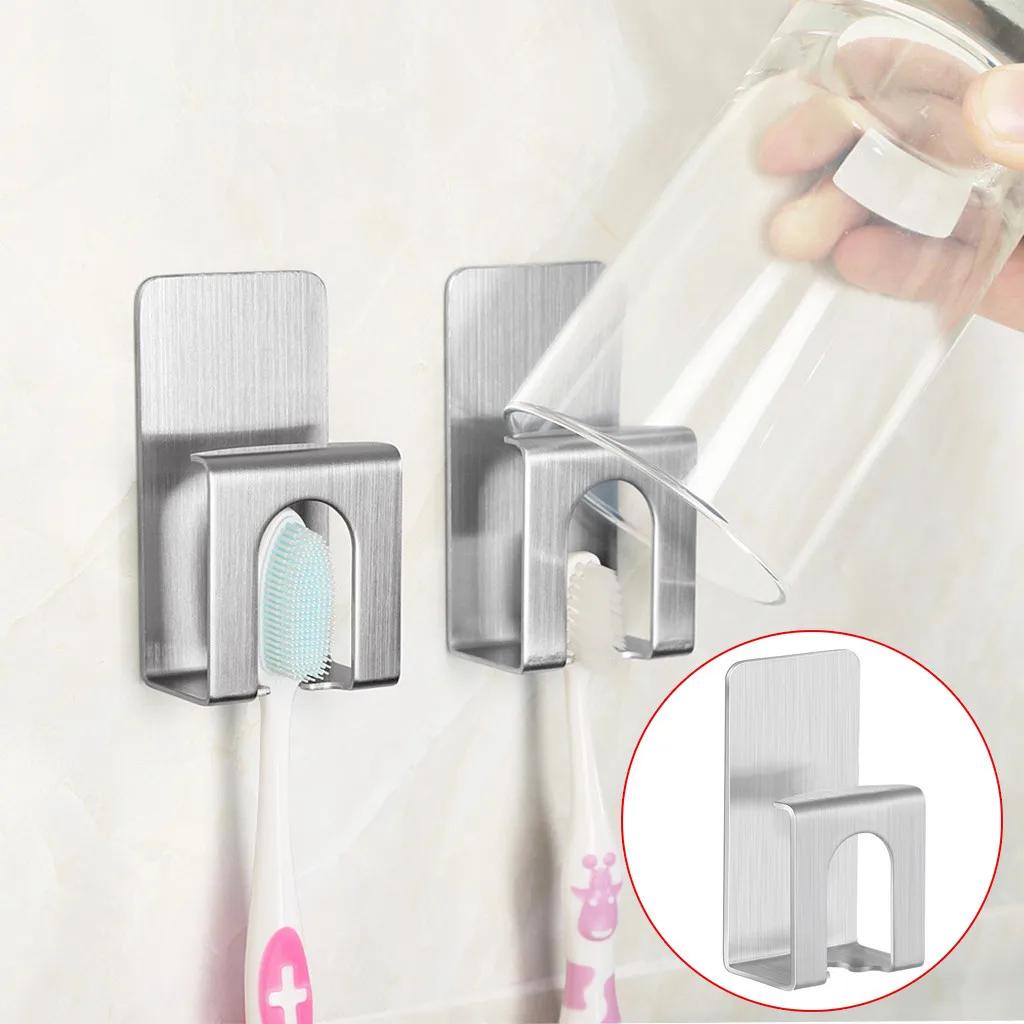 

2pcs Toothbrush Holder Transparent Hook Plug Stand Toilet Shaver Rack Razor Stand Adhesive Sticky Storage Shelf Bathroom Hanger#10