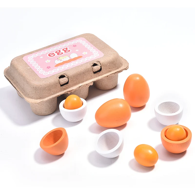 6Pcs Wooden Eggs Yolk Pretend Play Kitchen Toys Food Cooking Kid Toy
