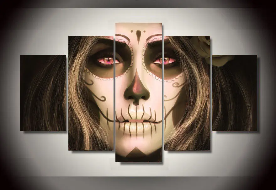 

Art Abstract Indoor Decor Day of the dead woman face print canvas decoration 5 pieces 20x35cmx2,20x45cmx2,20x55cm