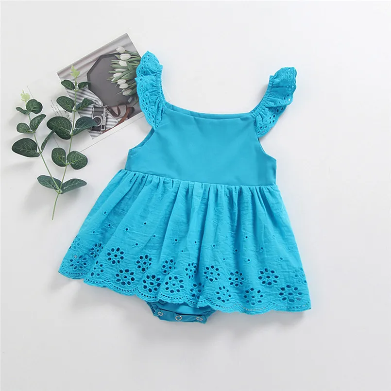 Summer new Toddler Kid Baby Girl Sleeveless Solid Flower Princess Romper Dress Clothing fashion cute design  (19)