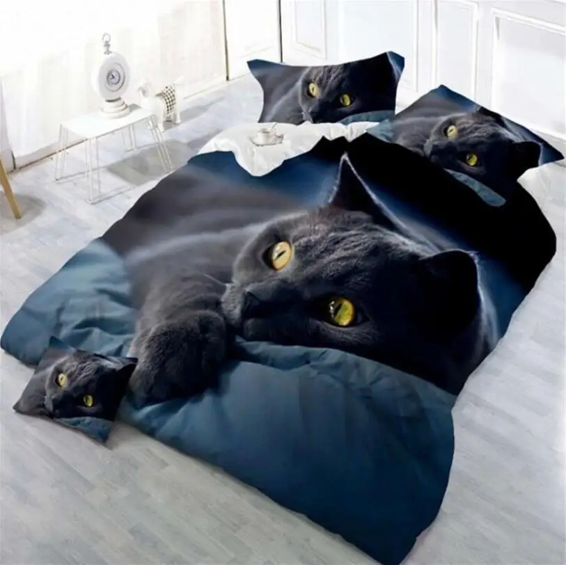 

Home Textiles 3d Black Single Cat Pattern Sheet Quilt Cover Three Piece Suit Four Paper Set Bedding Article