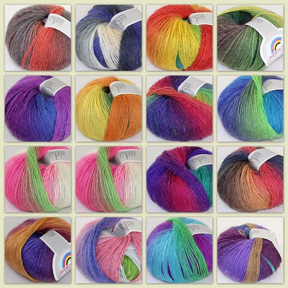 Sale Soft Cashmere Wool Colorful Rainbow Wrap Shawl DIY Hand Knit Yarn