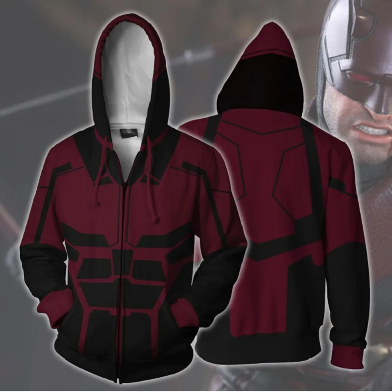

Daredevil Matt Murdock Costumes Daredevil Hoodies 3D printing Zip Up Hoodie Sweatshirts Men's and women's sports Jackets