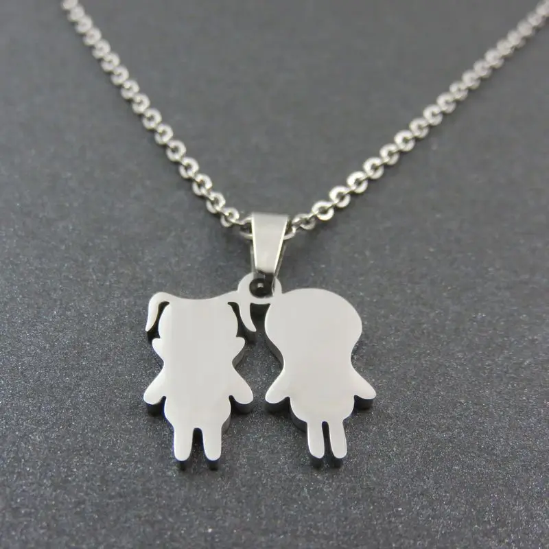 Twins Boy & Girl Pendant Necklace, Happy Children's Pendant, Fashoin