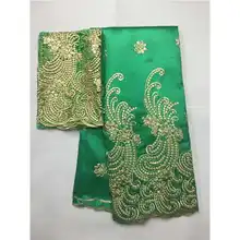 Продолжалась зеленый Нигерия George для свадьбы с 2 ярдов Тюль Кружева индийский синий Джордж обертка с бисером африканская ткань с камнями