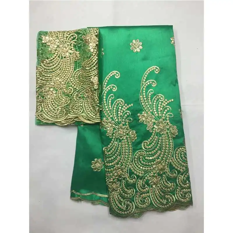 

Lasted Green Nigeria Georges for Wedding with 2yards Tulle Lace indian Blue George wrapper with Beads African George Fabric