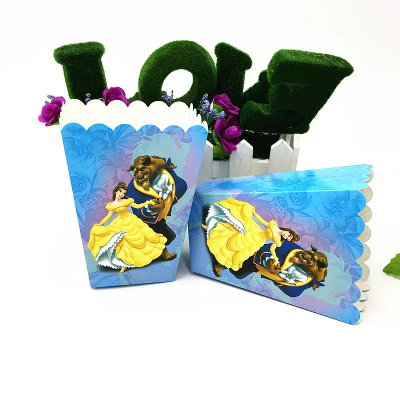6PCS/LOT BEAUTY AND BEAST THEME POPCORN BOX KIDS BIRTHDAY