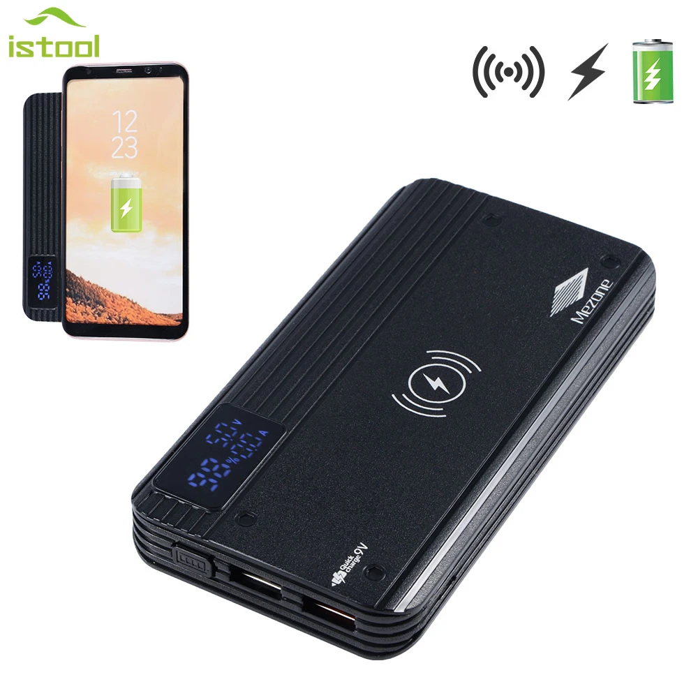 

QW8 Wireless Charger For Samsung 10000mAh Power Bank with 2 USB Outputs include QC3.0 USB Fast Charging Pad For iPhone X 8 Plus