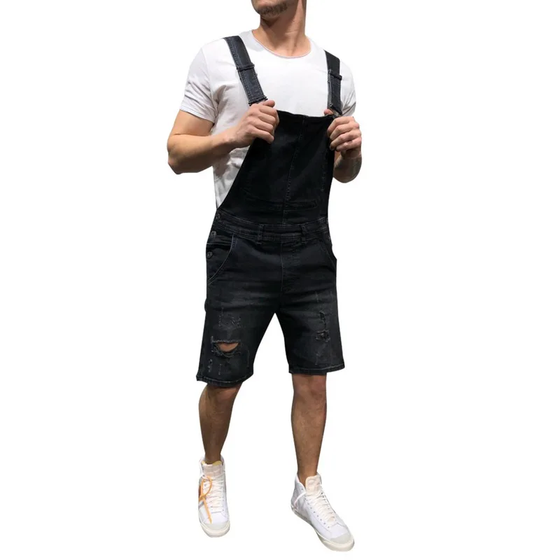 SHUJIN 2019 мужской повседневный Свободный комбинезон плюс размер по колено рваные джинсовые шорты-нагрудники Homme Hole Belt Rompers уличная одежда