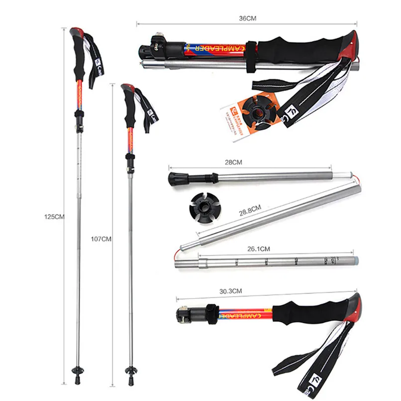 Portable Trekking Pole Outdoor Alpenstock Durable Five - Section Folding Adjustable Impact Walking Cane #2O30 (7)