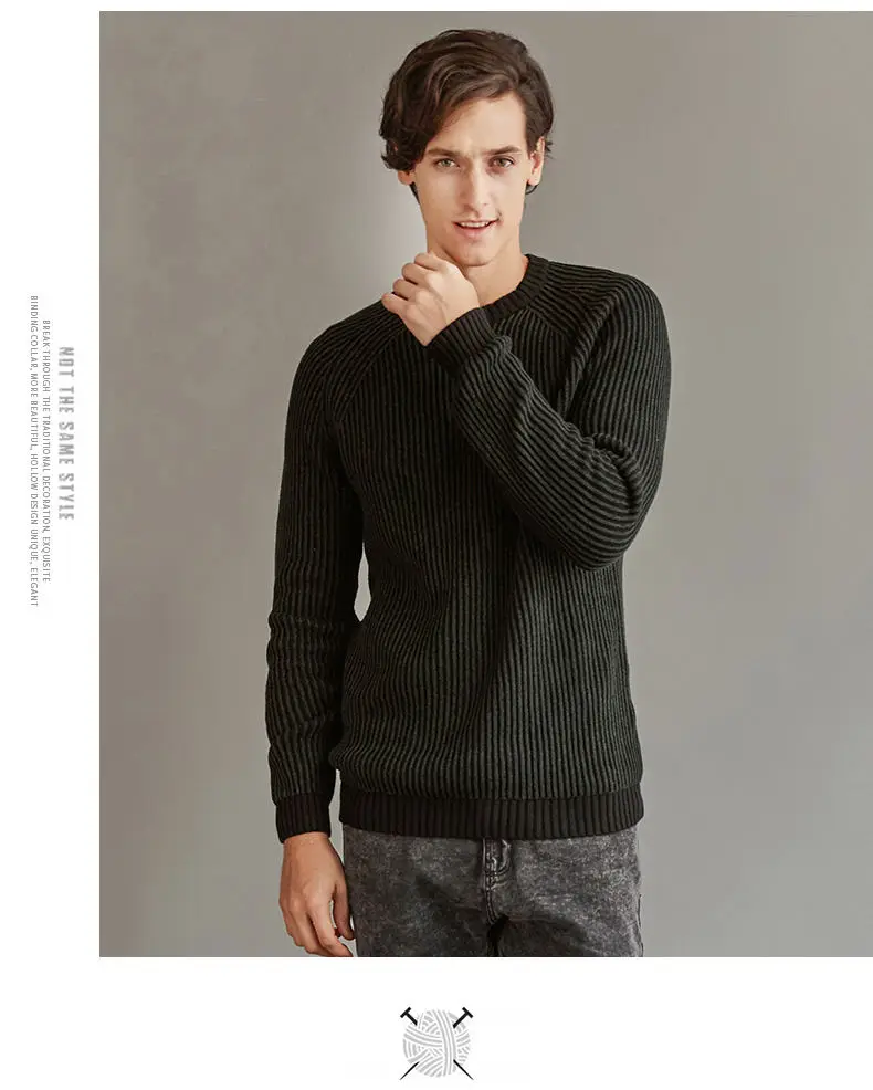 MuLs Brand Crew-Neck Male Sweater Autumn Winter Thick Stripe Pullover Sweater Cotton O-Neck Jumper Man knitwear 2019 Spirng New 4
