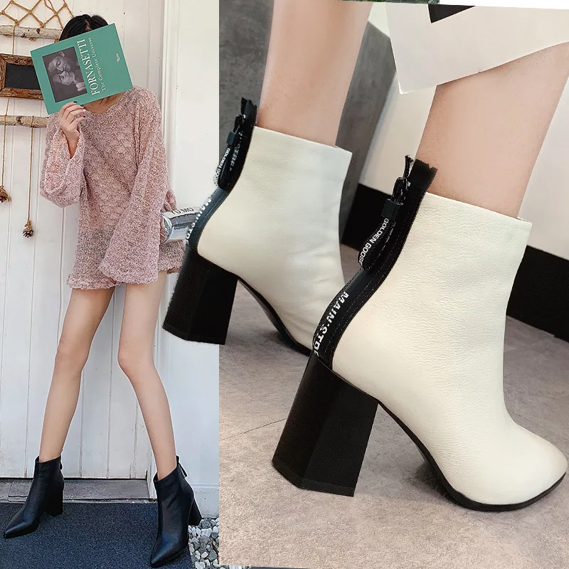 

Women's shoes 2018 new women's autumn and winter fashion shoes leather pointed boots short boots high-heeled boots tide.