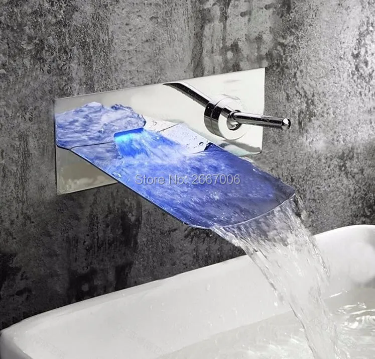 GIZERO евро настенный для раковины кран Concea светодиодный Водопад бассейне кран Температура Цвет Изменение светодиодный смеситель с лампой