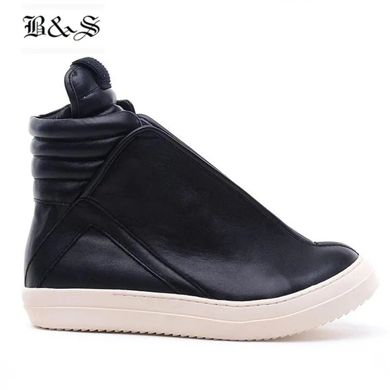 Black& Street Men Hip Hop Genuine Leather Ankle Boots Luxury Trainers Personalized Blast Fashion High Top Rock Boots Big Size