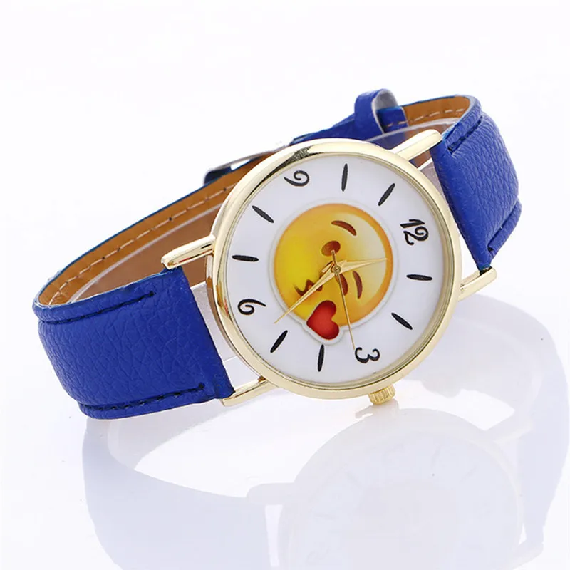 Fashion Women Neutral Cute Expression Fashion Leather Quartz Wrist Watch Casual Watch Clock Montre Femme #2AP26 (1)