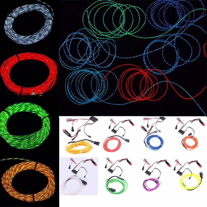 

5M Colorful Creative Chasing EL Wire Flexible LED Neon Light Strip Tube Rope Car DIY Decoration With Cigarette Inverter 12V