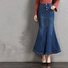 Джинсовые юбки осень г. Для женщин джинсовая юбка Сексуальная оборками Тонкий юбка плюс Размеры 7XL длинные джинсы Юбки для женщин g090802