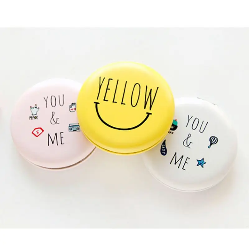

Women Girls Makeup Mirror Macaron Shaped Portable Round Folding Mini Pocket Double-Sided Candy Color Chinese Funny Words Printed