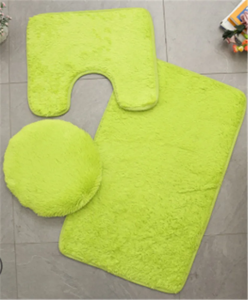 Green 3 pcs 3 шт./компл. Ванная комната коврик набор фланель с нескользящей подошвой; Мягкий банный халат; пьедестал коврик крышка для унитаза ковер Ванная комната моющийся коврик набор Tapete Banheiro - Цвет: Green 3 pcs