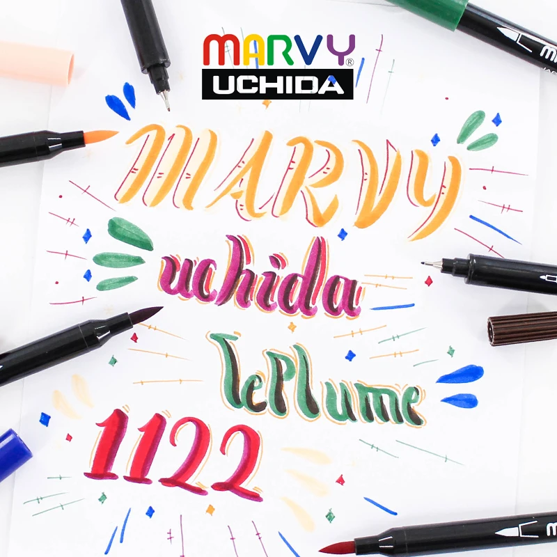 

Marvy 1122 Brush Pen Double-Headed Marker Set 6/12Pcs Water-Based Pigments Markers Brush Pens Fiber Soft Head Pen For Drawing
