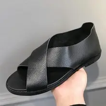 Крест-накрест в рыбацком стиле гладиаторы на плоской подошве с открытым носком мужские летние сандалии из коровьей кожи Горячая