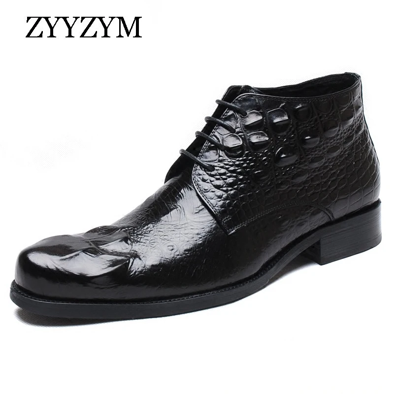 

ZYYZYM Boots Men Spring Autumn High-end Crocodile Pattern Fashion Leather Shoes Boots Mens Leather Boots Superior Quality