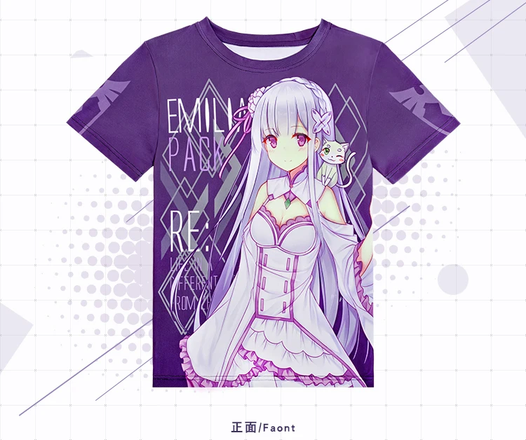 Аниме Re: Zero kara Hajimeru Isekai Seikatsu косплей с коротким рукавом Круглый вырез мужчины и женщины полноцветная футболка