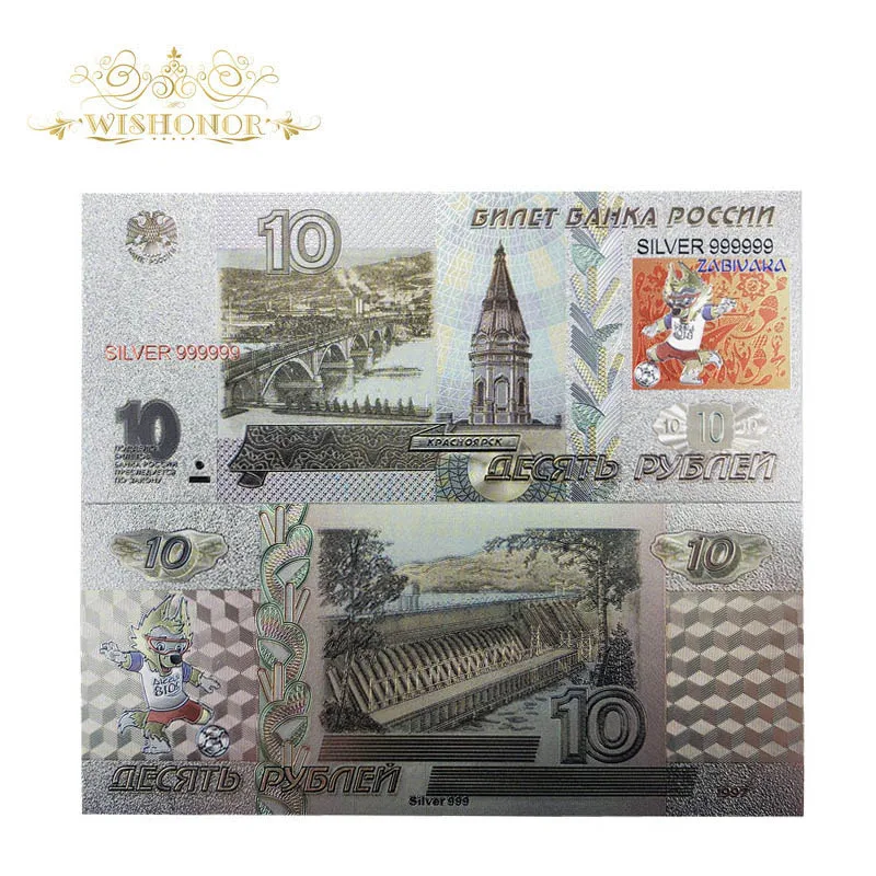 Silver Plated Banknote Money Paper Currency Banknotes 10 Russian Ruble Bill