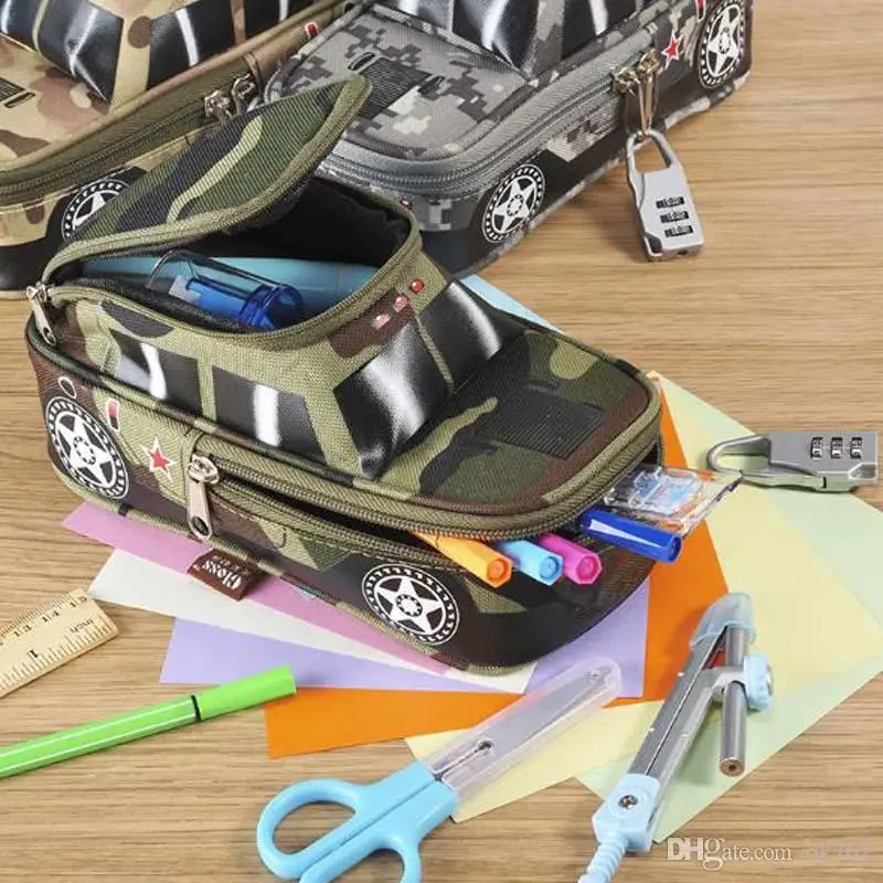 

Portable Oxford Camouflage boy Car pouch Style large Pencil Case vehicle Bag Pen Holder School Supply with Combination Lock