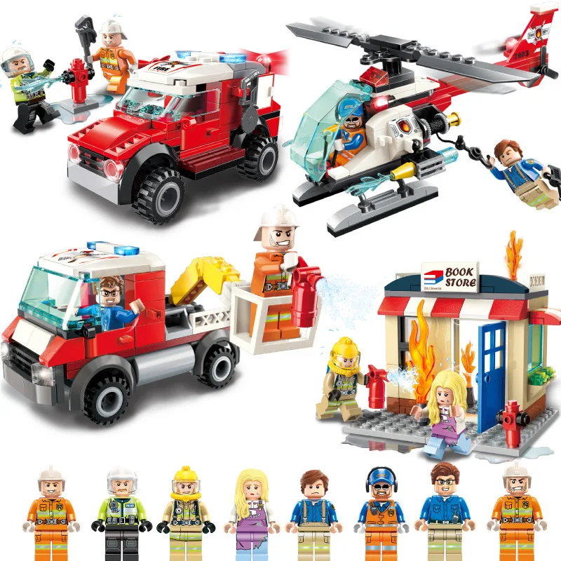 

422pcs Children's building blocks toy Compatible Legoing city Fire alarm series Fire truck fire helicopter figures Bricks gifts