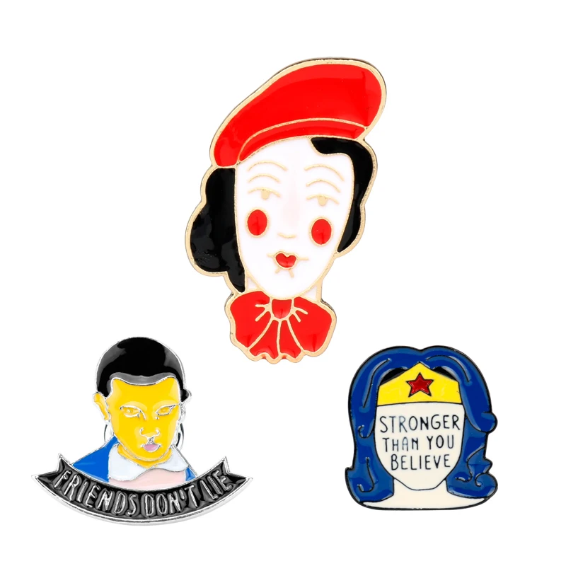 

Letter"stronger than you believe"Super Girl Avatar Badge Brooch Super Queen Friends Don't Lie Lapel Pins Women Enamel Decoration