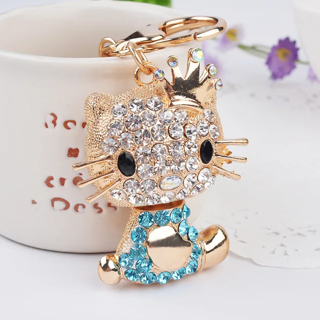 Fashion Rhinestone Cat Hello Kitty Keychain Animal Key Chain Keyring