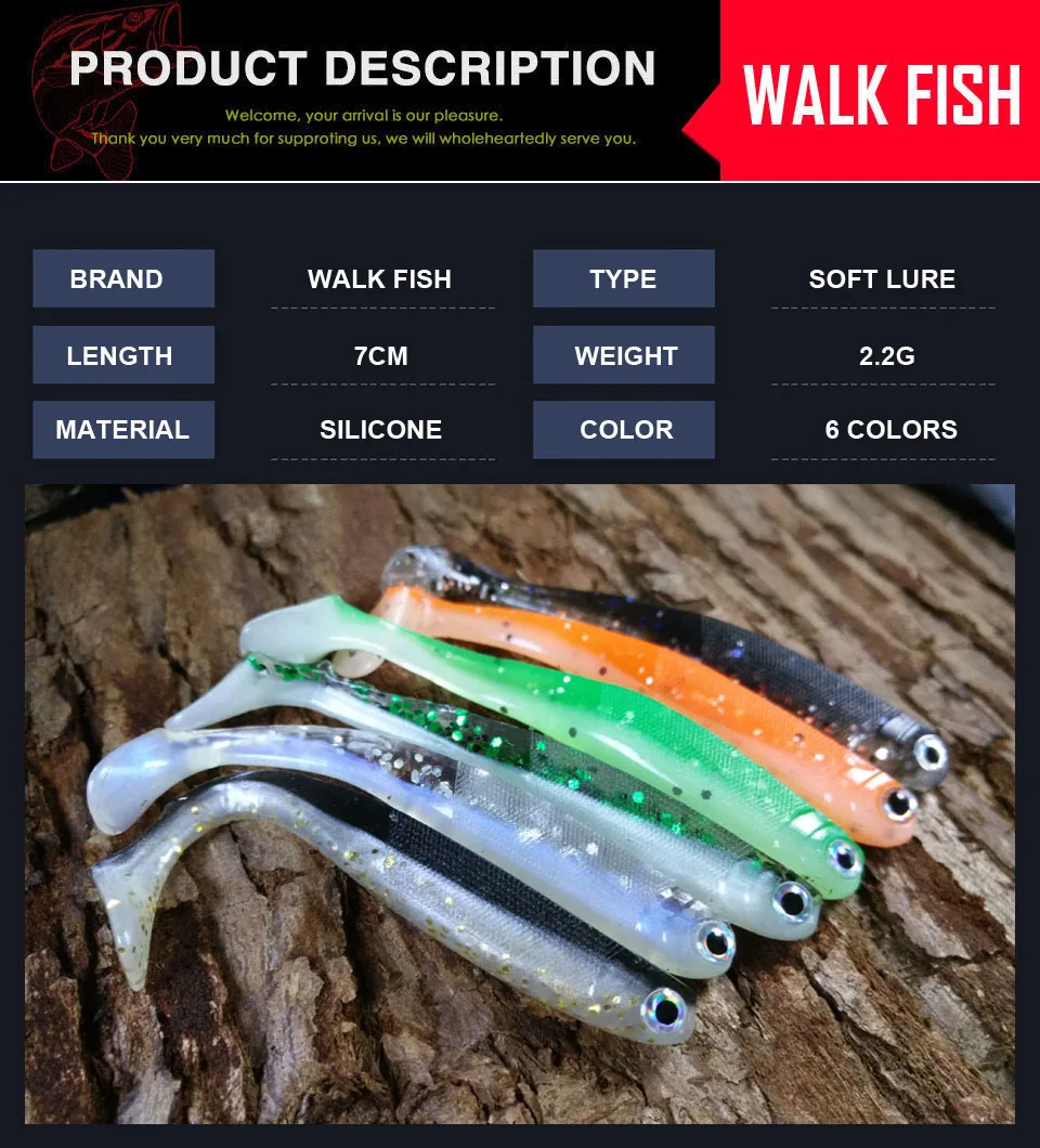 WALK FISH, 4 шт./лот, 2,2 г/70 мм, ручная работа, Мягкая приманка для рыбы, рыболовная приманка, Shad, ручная силиконовая приманка, приманка в виде гольяна, плавающая приманка, пластиковая приманка