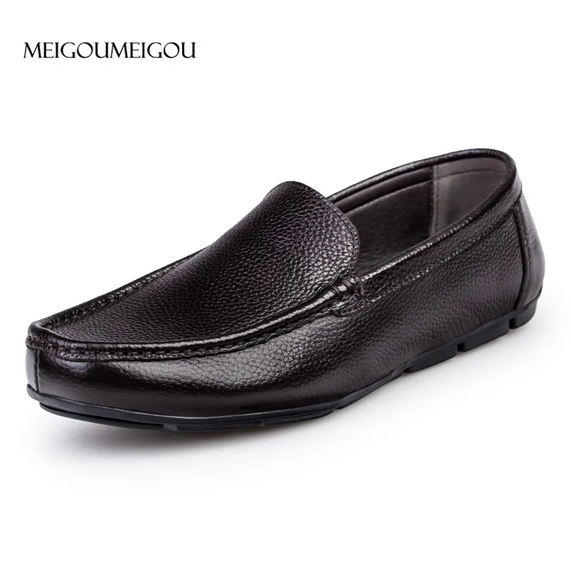 

MEIGOUMEIGOU New Brand 38-47 Men Loafers Slip on Soft Sole Moccasins Comfortable Casual Driving Shoes Handmade Men Leather Shoes