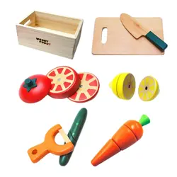 Дети ролевые игры Кухонные Игрушки магнитная искусственные овощи и фрукты резка Playset с деревянной коробке для детей