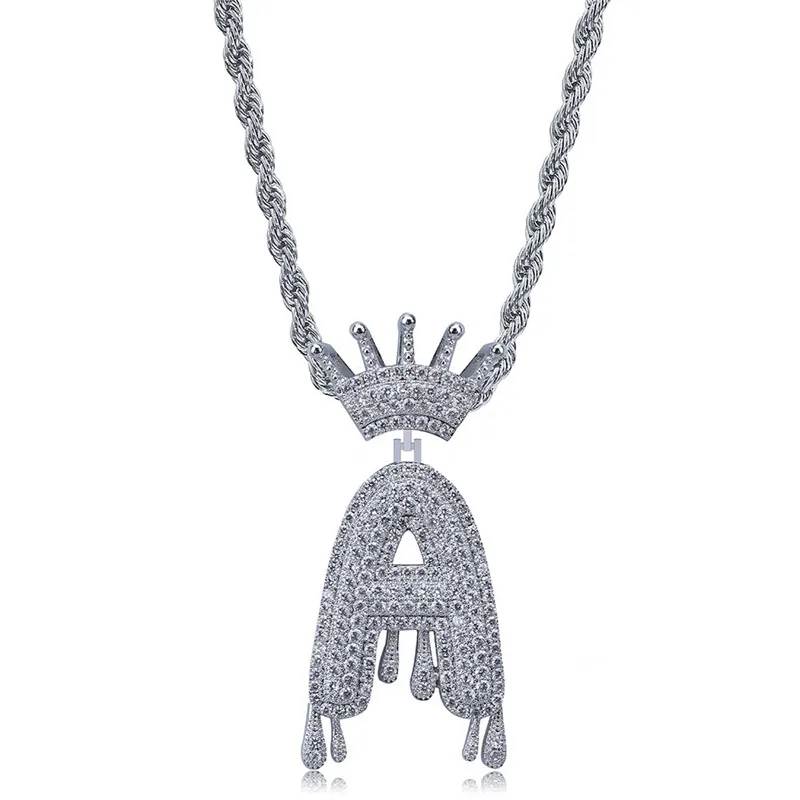 Lucky Sonny Factory Price A-Z Drip Bubble Letters Necklace Crown Alphabet Charm Iced CZ Out Micro Paved Initials Men Joyeria | Украшения и