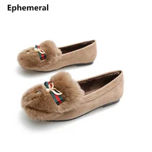 Женская зимняя дышащая обувь без застежки с квадратным носком, украшенная кристаллами, на плоской подошве, с кроличьим мехом, большие размеры 12, 34-43, черный, коричневый, серый